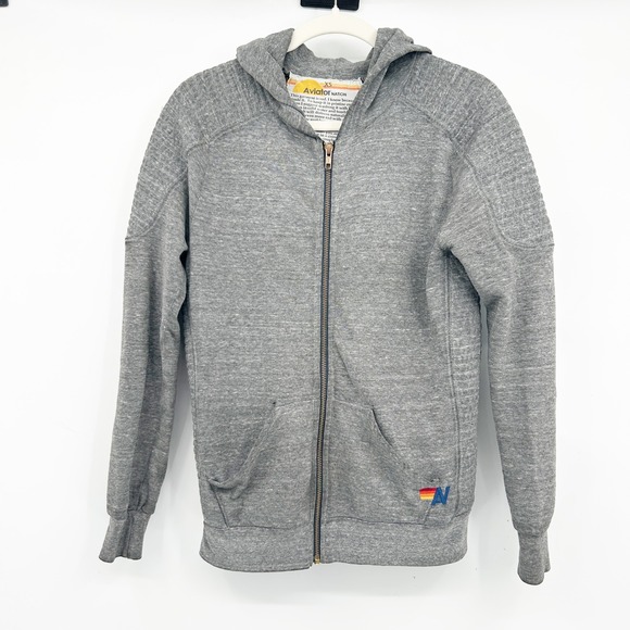 Aviator Nation Tops - Aviator Nation Womens Lounge Gray Heathered Zip Up Hoodie Rainbow Logo XS